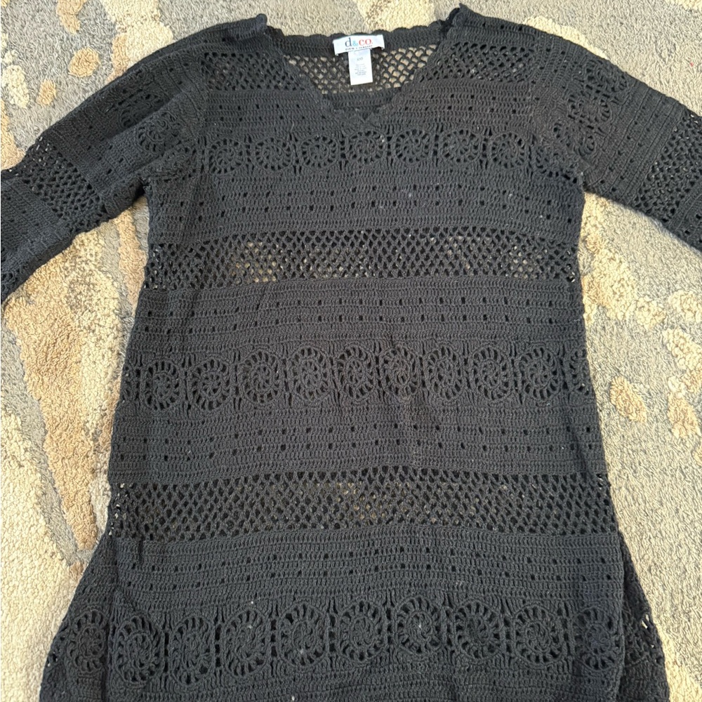 d&co Black Crochet Knit Top Size XXS